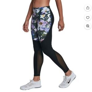 Nike Women's Black Floral Training Leggings Dri-Fit Mesh Athletic Exercise Yoga